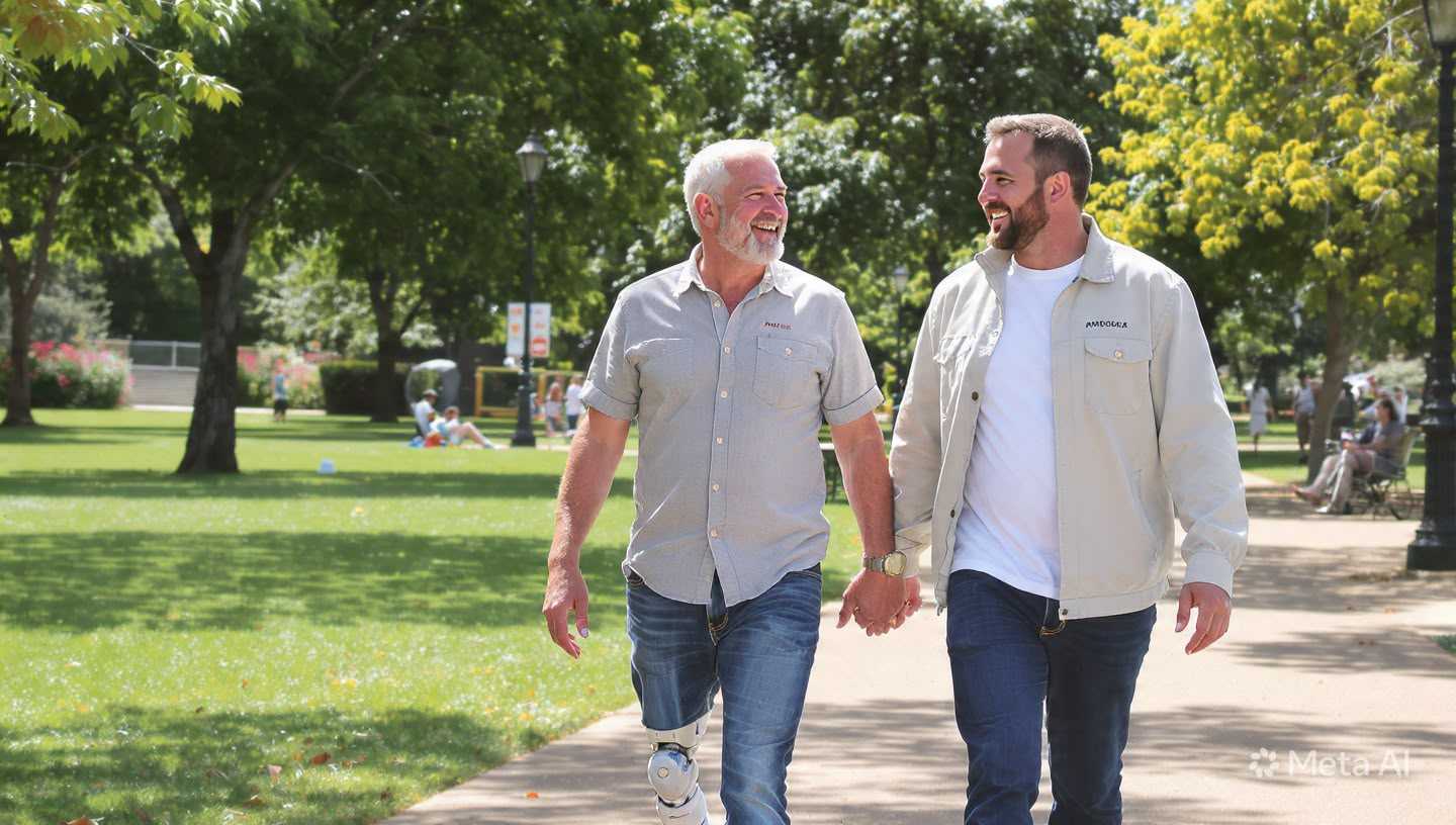 Support worker walking outdoors with a participant